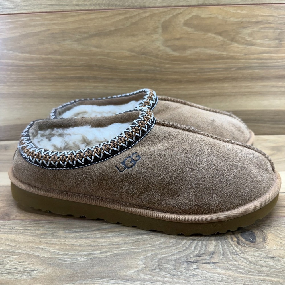 UGG Tasman Slippers Mens 10 Chestnut Suede Sherpa Faux Fur Lined Cozy Casual